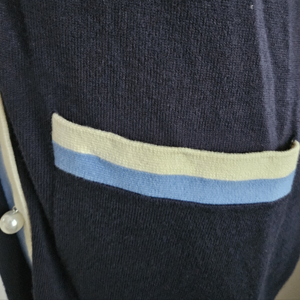 TALBOTS Super Soft Contrast Trim Navy Blue Cardigan | SZ M - Picture 8 of 12